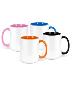 15oz. White Ceramic Sublimation Coffee Mug with Colored Inside and Handle