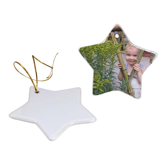 Sublimation Ceramic Ornaments Round 3 with gold string hanger.