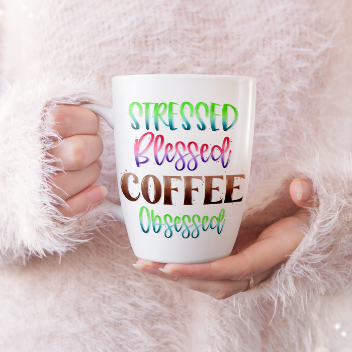 Stressed Blessed Coffee Obsessed PNG | Funny Coffee Saying