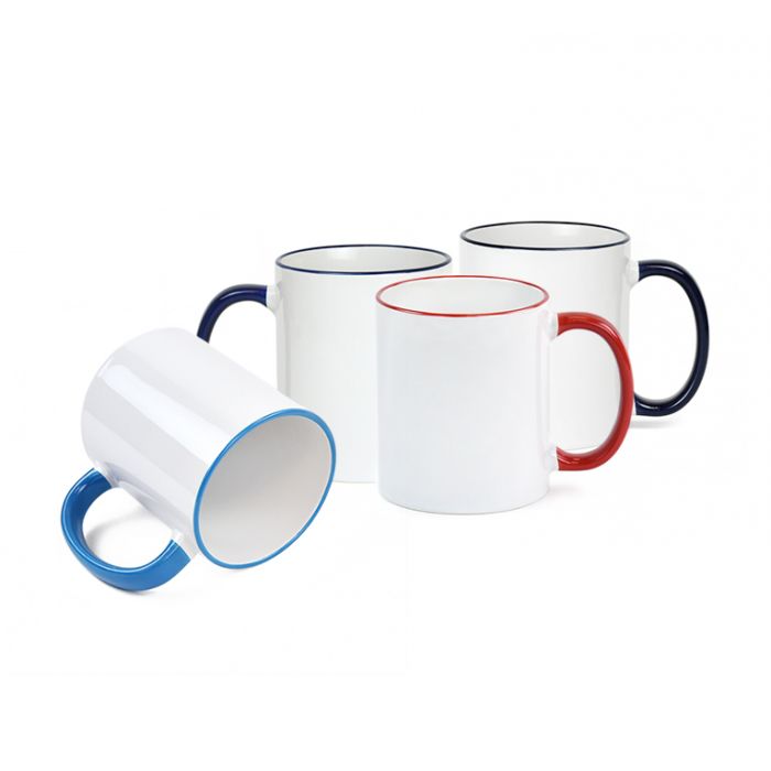 White Ceramic Sublimation Coffee Mug with Colored Inside/Handle - 11oz.