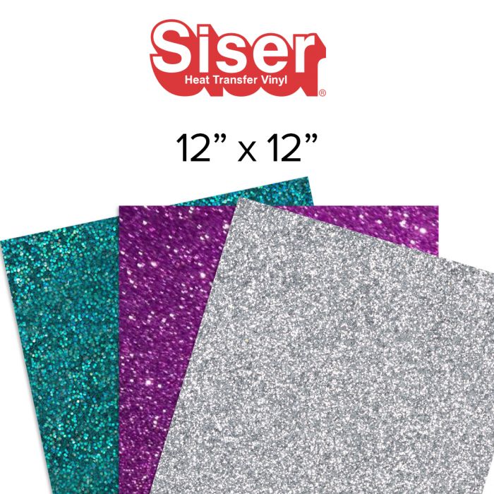 12 x 12 Siser Glitter Heat Transfer Vinyl Sheets