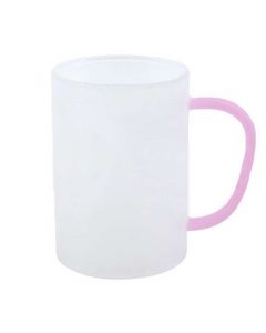 Frosted Glass Sublimation Mug w/ Pink Handle - 8oz.