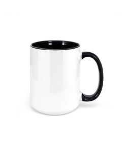White Ceramic Sublimation Coffee Mug with Colored Inside/Handle - Black - 15oz. (36/case)