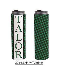 Green Holiday Buffalo Print, Personalized 20 oz. Skinny Tumbler, Checkered Green Christmas Pre-Designed Template,  St. Patrick's Day Tumbler Design, Sublimation Design, Holiday Sublimation Pre-Designed Template
