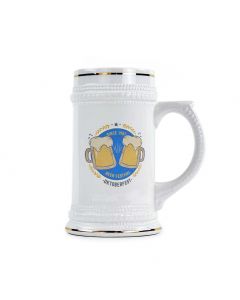 White Ceramic Sublimation Beer Stein with Gold Trim - 22oz.