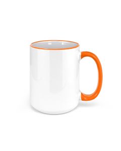 15oz. White Ceramic Sublimation Coffee Mug with Colored Rim/Handle  - Orange - 36/case