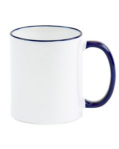 White Ceramic Sublimation Coffee Mug with Color Rim/Handle - Blue - 11oz. (36/case) - OVERSTOCK