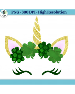 St. Patrick's Day Unicorn PNG with Four Leaf Clovers