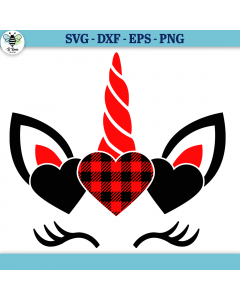 Unicorn with Buffalo Plaid Hearts SVG