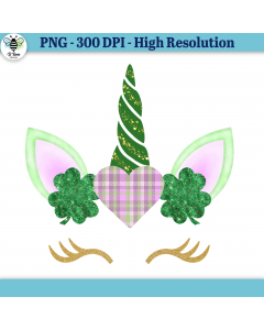St. Patrick's Day Unicorn PNG with Heart and Clovers