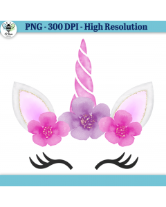 Unicorn with Pink Flowers PNG