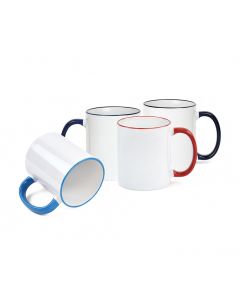 Four White Ceramic Sublimation Coffee Mug with Colored Rim/Handle - 11oz