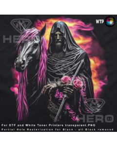 PNG - Valentine Reaper on Black Horse with Purple hair and flowers