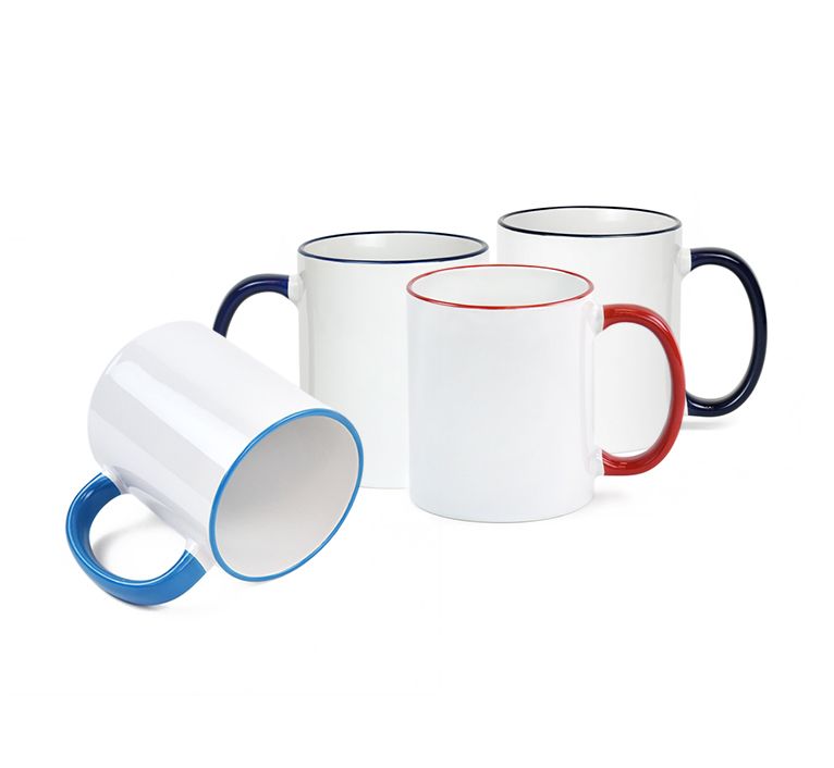White Ceramic Sublimation Coffee Mug with Colored Rim/Handle - 15oz