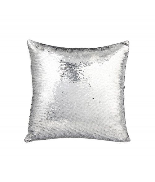 Reversible Sequin Sublimation Pillow Case 16 x 16 - Silver and White