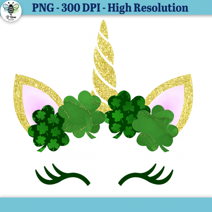 Unicorn PNG with Four Leaf Clovers