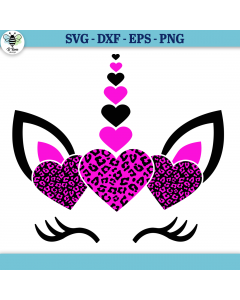 Unicorn with Leopard Print Hearts SVG